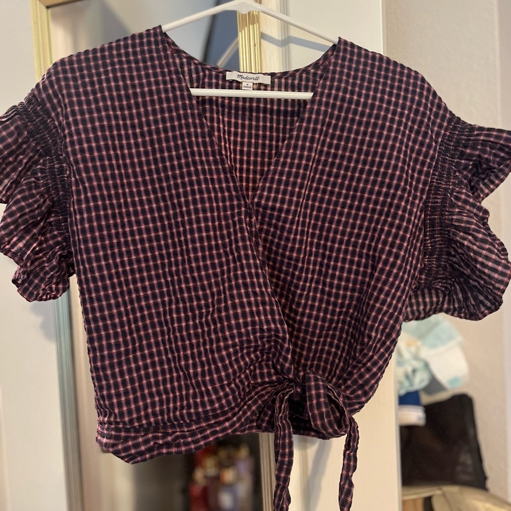 Madewell Red Ruffled Tie-Front Crop Blouse